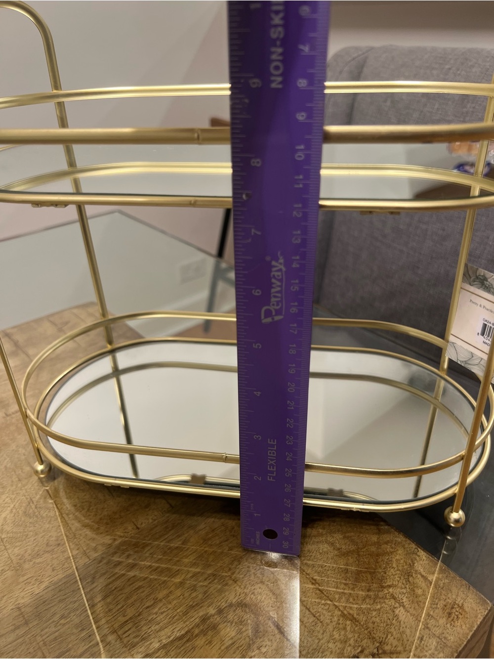 Gold Two-Tier vanity Mirrored Bathroom Organizer tray - Picture 3 of 6